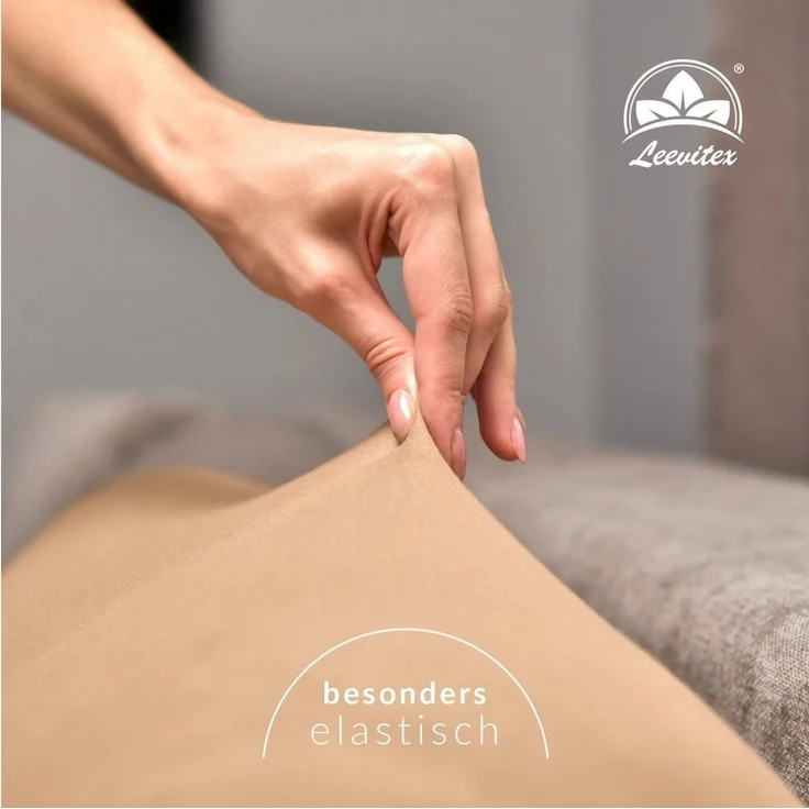 leevitex® Spannbettlaken, Premium 170g/m², Gummizug: rundum, schwer und dick, 100% Jersey-Baumwolle, Sand / Cappuccino, 90 x 200 - 100 x 220 cm – Bild 3