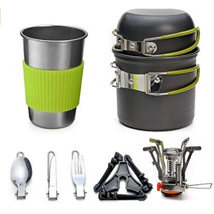 Defactoshop Campinglöffel Camping Geschirr Set 9-teiliges kochtopf Set inkl. Camping Töpfe, Aluminium – Bild 4