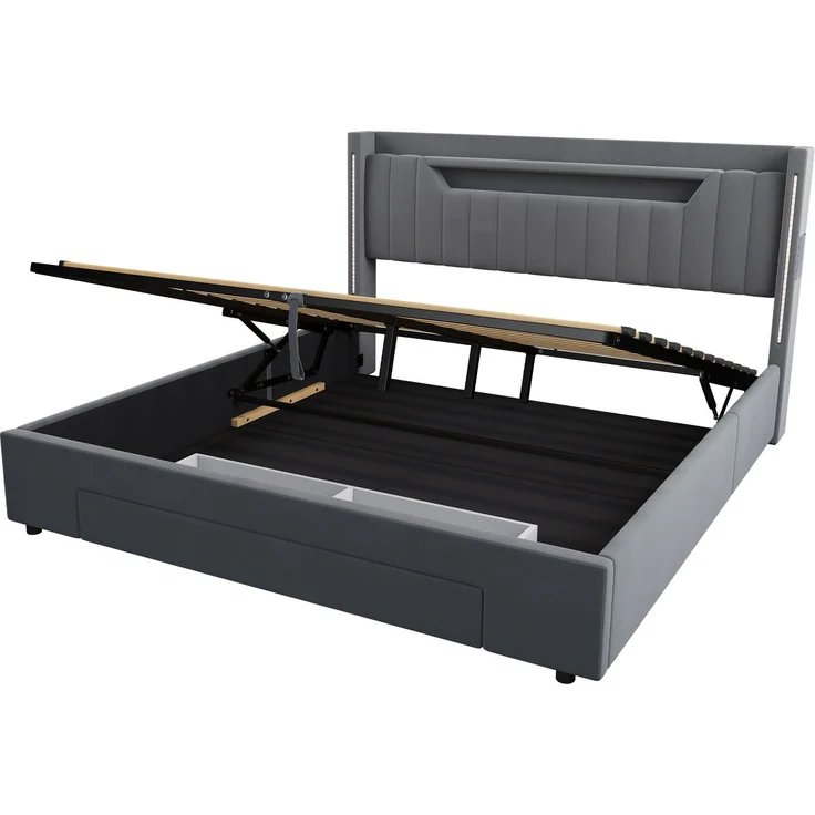 Polsterbett 160x200 cm mit LED-Beleuchtung, Stauraum und Schublade – Ohne Matratze – Bild 10