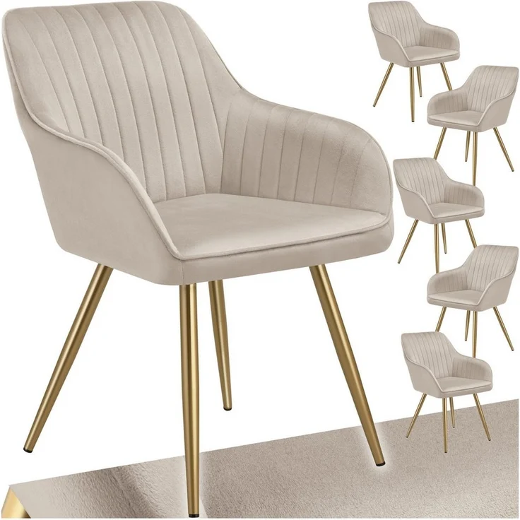 tectake Esszimmerstuhl Stuhl Marilyn, Samtoptik, gesteppt (Set, 6 St), Extra weicher Samtbezug mit stilvollem Steppmuster – Bild 5