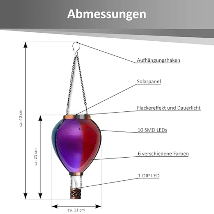 Northpoint LED Solarleuchte Heißluftballon 3er-Set Flammeneffekt Dämmerungssensor – Bild 3