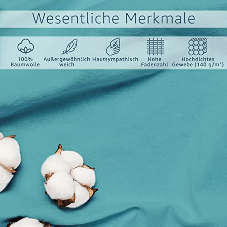 Amago - Spannbetttuch, 50 cm Steg, 100 prozent Baumwolle, 140x200 cm - Petrol – Bild 5