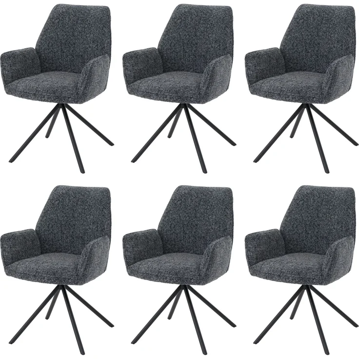 6er-Set Esszimmerstuhl HWC-G67, drehbar Auto-Position Metall Chenille (410g/m²) ~ Gestell schwarz, dunkelgrau – Bild 9
