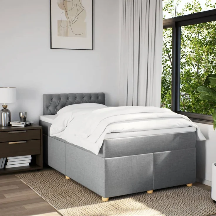 vidaXL Boxspringbett mit Matratze Hellgrau 120x200 cm Stoff 3288954 – Bild 4