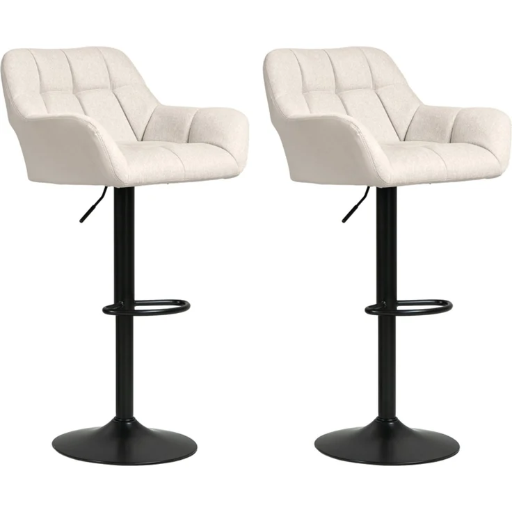 Barhocker 2er-Set Retro-Design höhenverstellbar Kunstleder Leinenoptik Creme + Schwarz--Cremeweiß--57.5x52.5x114cm--YOUDENOVA – Bild 1