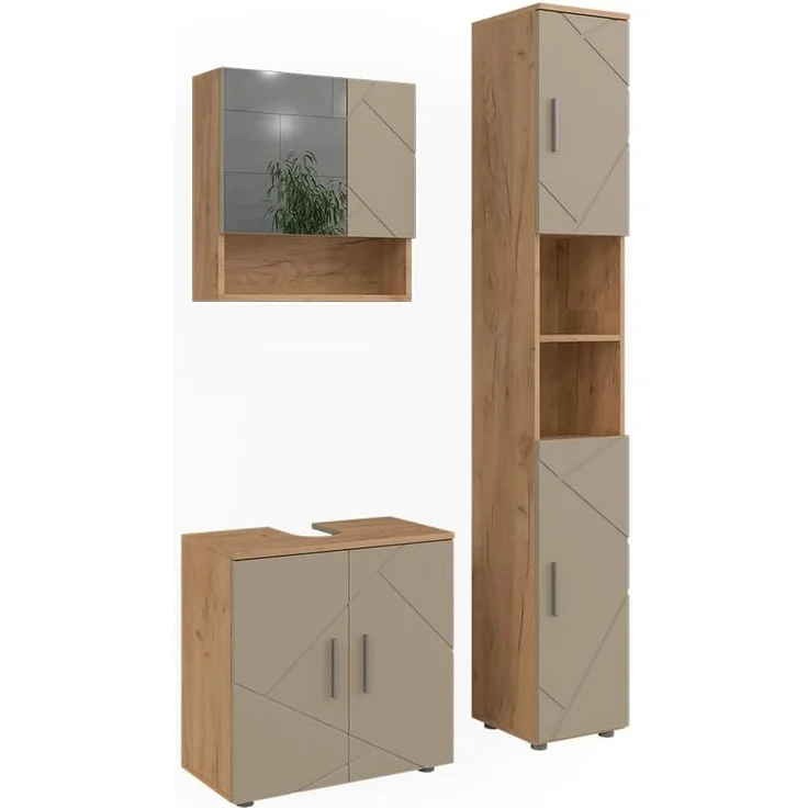 Badmöbel-Set Irma Beige 3-teilig Vicco – Bild 1