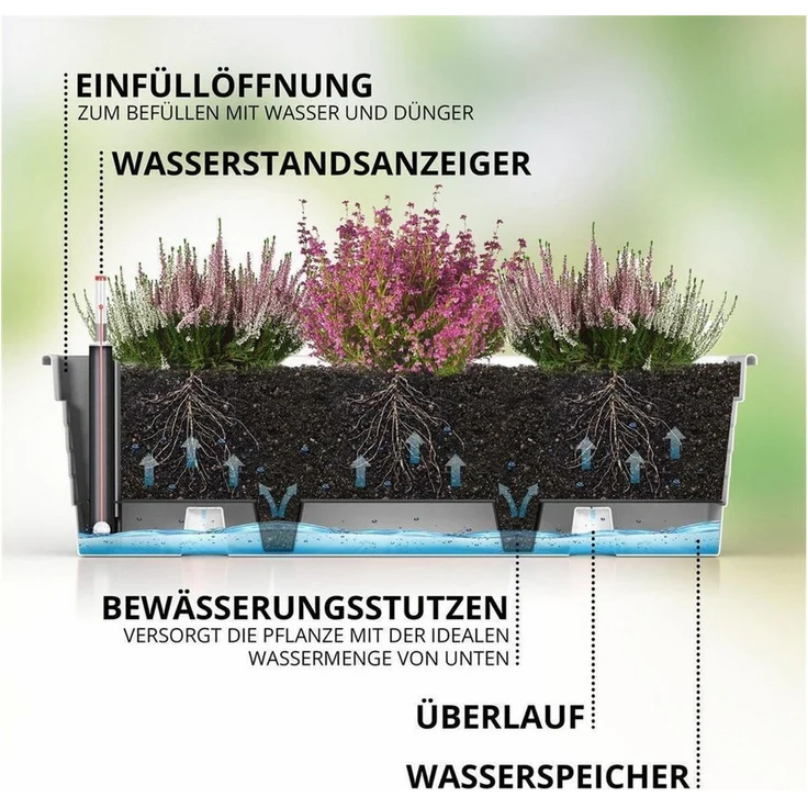 Plastard Blumenkasten, 3er-Set Pflanzkasten mit Hydroeinsatz & Wasserstandsanzeiger (3er-set, 3er-Set mit Hydroeinsatz & Wasserstandsanzeiger 60 cm, 80 cm 100 cm), Witterungs- und UV-Beständigkeit – Bild 3