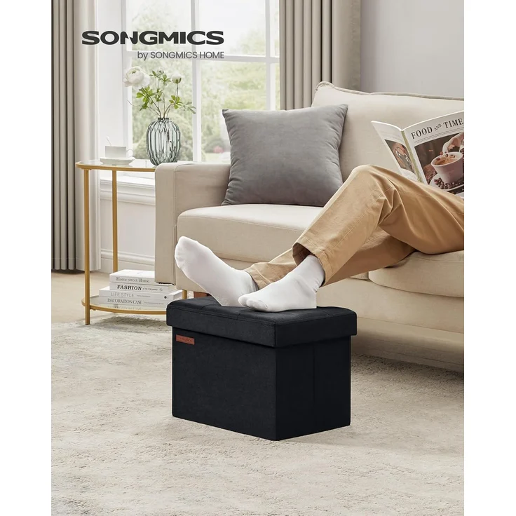 Songmics Sitztruhe mit Stauraum, Samt tintenschwarz, 31 x 31 x 41 cm – Bild 2