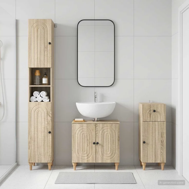 vidaXL 3-teiliges Badezimmer-Schranksystem ALKMAAR Sonoma-Eiche 3417830 – Bild 1
