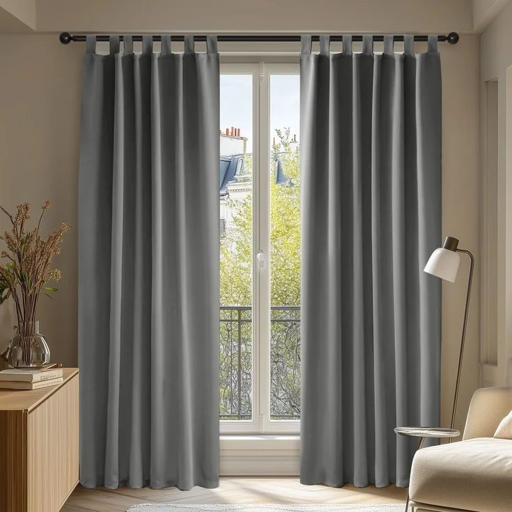 Deconovo Vorhang Blickdicht Gardinen Blickdicht Verdunkelungsvorhang Schlaufen Thermovorhang Kälteschutz Thermo gegen Kälte Thermogardine Hitzeschutz, 290x140 cm(HöhexBreite), Hellgrau, 2er Set