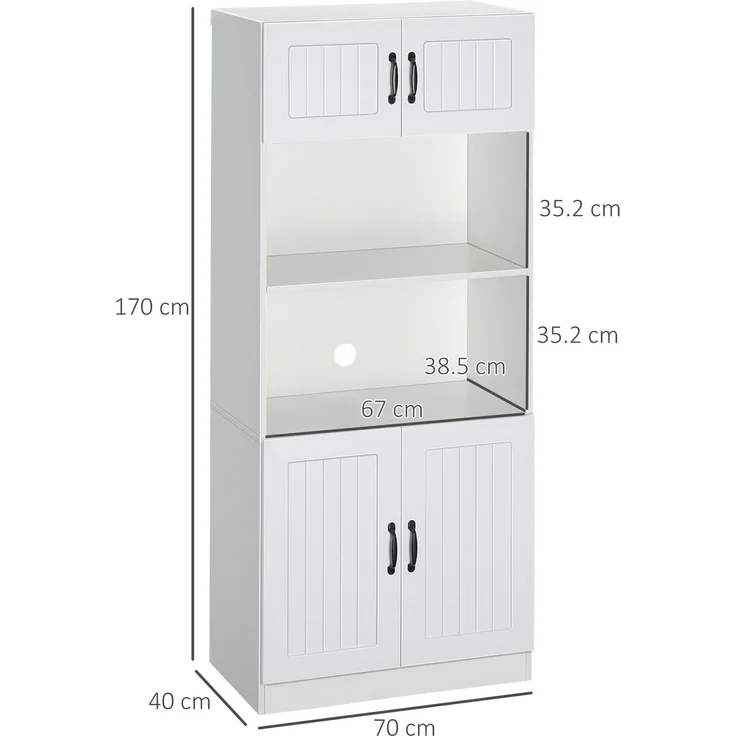Küchenschrank Küchenbuffet Hochschrank mit 2 Regalen und 2 Schränken mit verstellbaren Regalböden Mikrowellenregal Anti-Kipp-Gurt--Weiß--70x40x170cm--YOUDENOVA – Bild 3