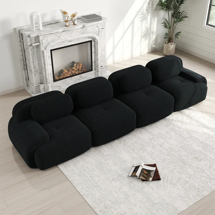 4-Sitzer-Sofa aus weichem Cordstoff,32D hochelastische Polsterung haustierfreundlich und ergonomisch vakuumverpackt frei kombinierbar ohne Montage für Schlafzimmer und Büro,Cordstoff,Black, – Bild 2