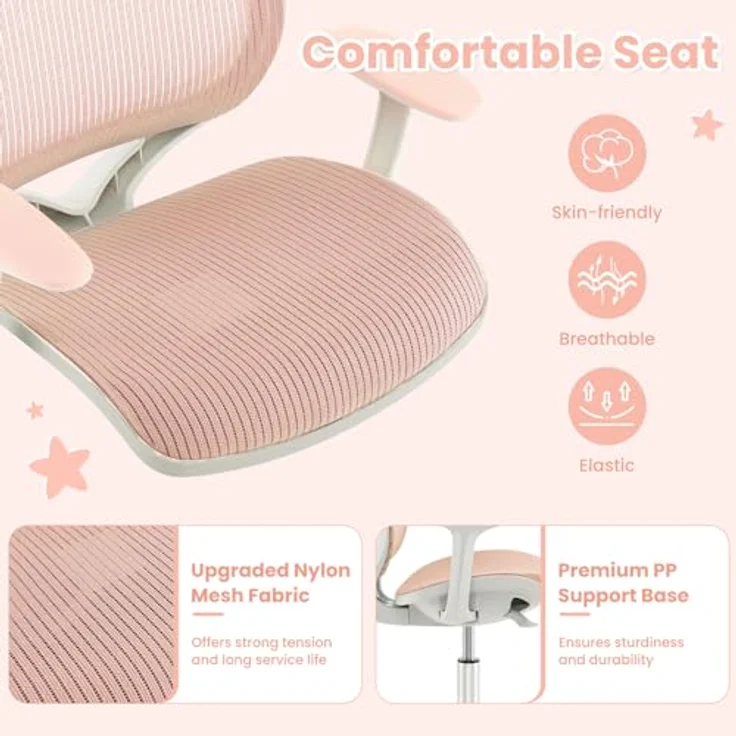 FANTASK 360° drehbar Kinder Schreibtischstuhl, 43-55cm Sitzhöhe höhenverstellbar, Rosa – Bild 6