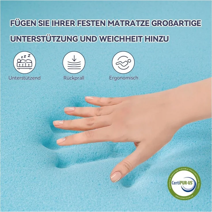 Elemuse, Topper Gel Schaum H3/H4 Topper mit Waschbar Bambusfaser Bezug, 7cm hoch, Komfortschaum, Druckverteilung, Atmungsaktiv – Bild 3