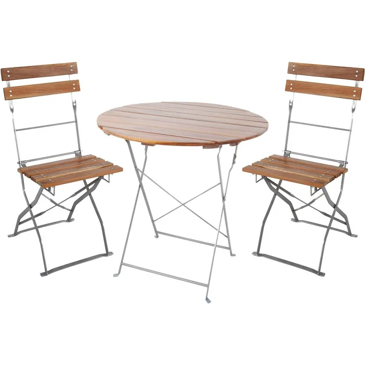 3er Biergarten Set Biergartengarnitur Biergartenmöbel Akazie Ø80cm
