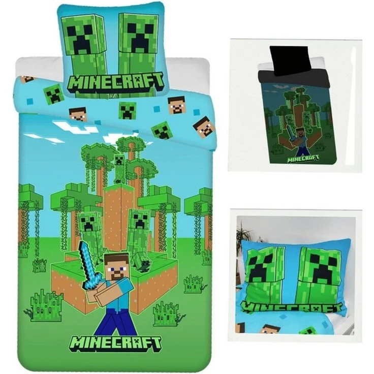 Minecraft Bettwäsche Minecraft leuchtende Wende Bettwäsche Kopfkissen Set135/140x200cm, Baumwolle, 2 teilig, Wendemotiv mit Reißverschluss – Bild 4