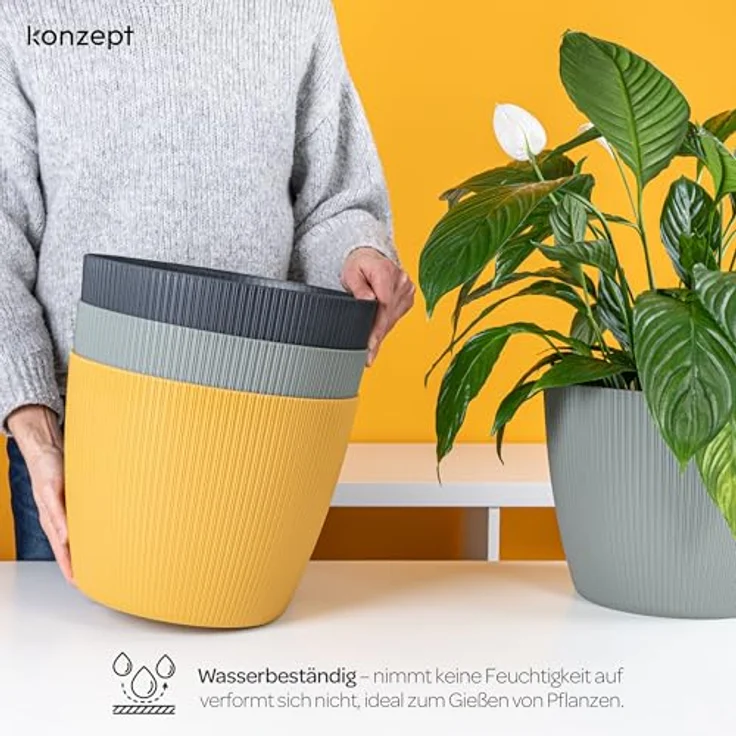 KONZEPT Blumentopf groß, gerillte Struktur 26/30cm, Übertöpfe für Zimmerpflanzen, aus Kunststoff ideal für Wohnzimmer, Küche und Balkon – Bild 8