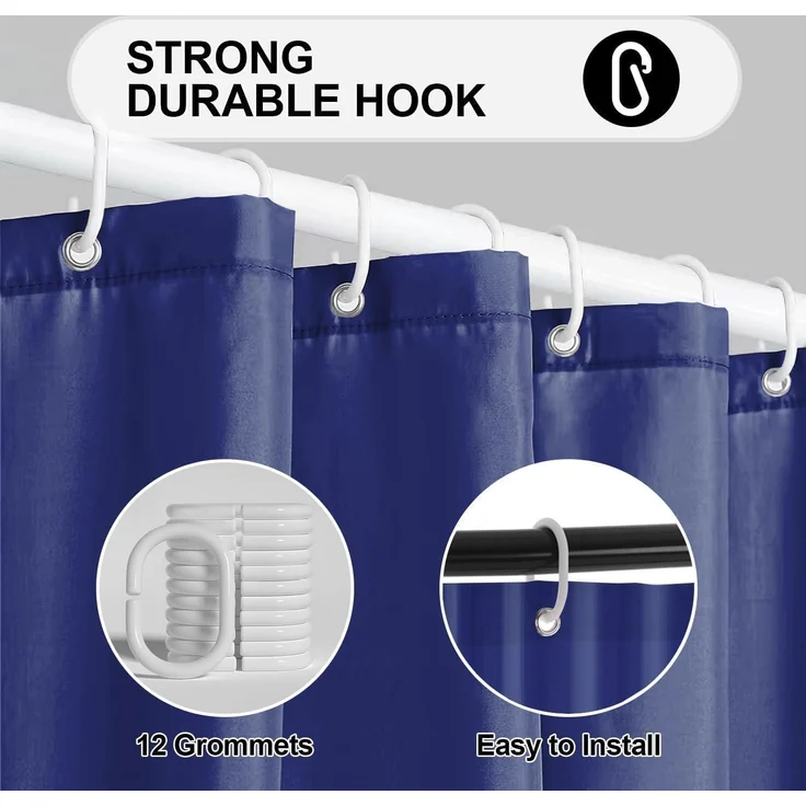 Duschvorhang Anti-Schimmel 180x180 cm Wasserdicht Waschbar PEVA Dunkelblau – Bild 3