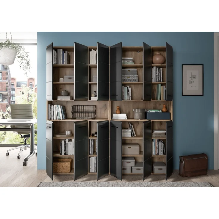 Badkombination (B/H/T: 180x185x30 cm) in schwarz matt und Nox Oak Nachbildung – Bild 9