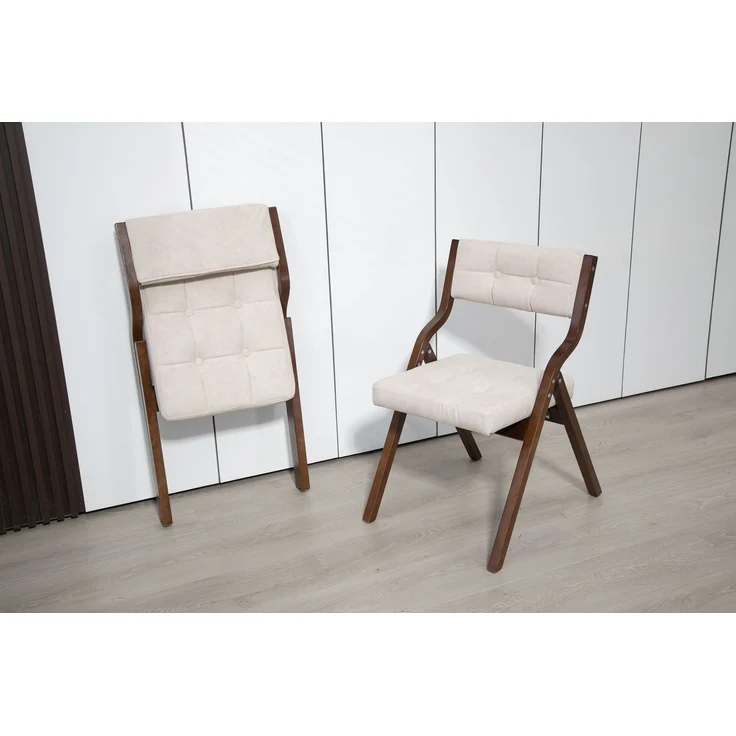 Klappstühle aus Holz mit Samtpolsterung in Creme, 2er-Set,H 77 x T 61 x B 48 cm – Bild 3
