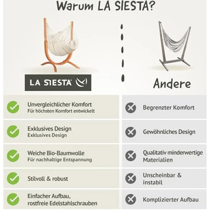 La Siesta 'Udine Organic Zebra' Hängesessel, weiß, Bio-Baumwolle mit Eucalyptus-Gestell, 115 x 180 x 125 cm – Bild 5