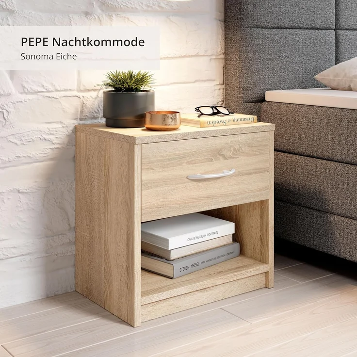 Nachtkommode 1 Schublade 38-533-66 PEPE Eiche Sonoma Sägerau Nb. ca. 39 x 41 x 28 cm – Bild 3