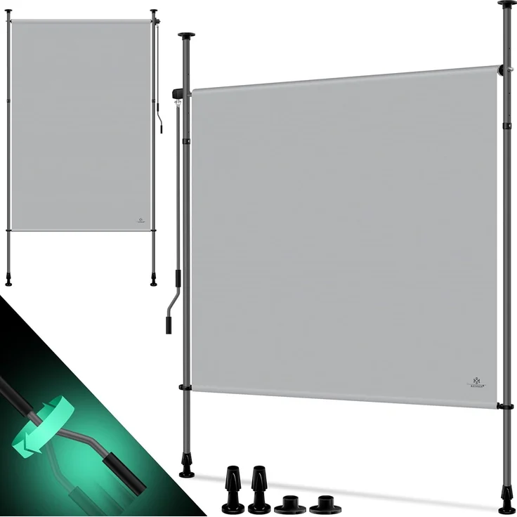 KESSER® Klemmmarkise Senkrechtmarkise außen Ausziehbar & Blickdicht | Vertikalmarkise mit Handkurbel ohne Bohren | Balkon-Sichtschutz & Windschutz für Garten & Terrasse Wasserfest Grau, 150 x 310 cm – Bild 1