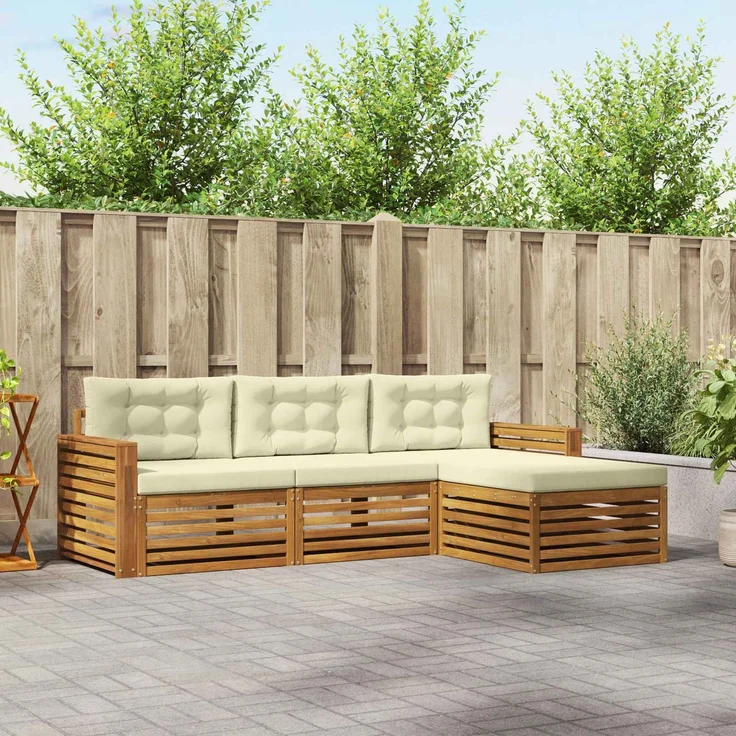 vidaXL Outdoor-Sofagarnitur 4 stk. 3-Sitzer Natur und Creme 3373265 – Bild 1