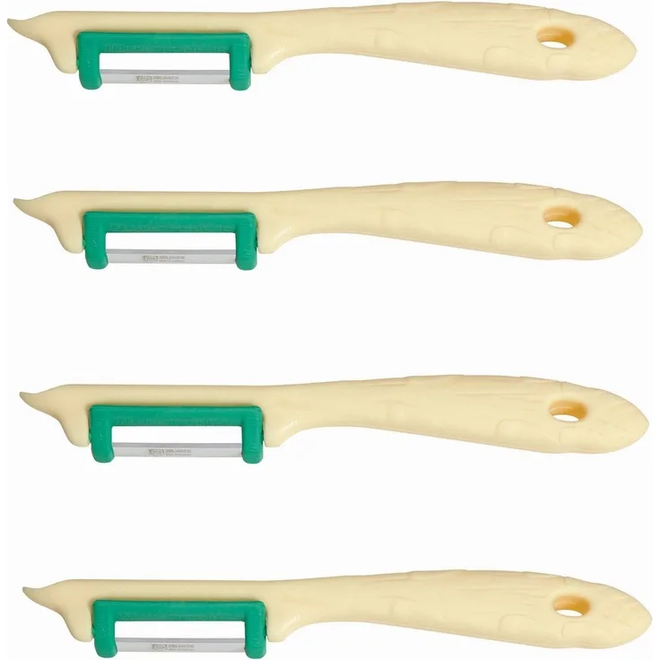 Neustanlo | Spargelschäler Set | vielseitiger Obst- und Gemüseschäler | Pendelschäler für Links- und Rechtshänder | 4-teilig | beige/grün