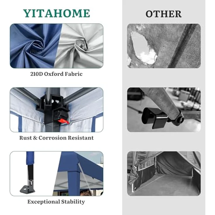 YITAHOME Pavillon 3 m x 3 m, Pop-up-Zelt mit Aufbewahrungstasche, 4 x Sandsäcke,vollständig wasserdicht, zusammenklappbarer Unterstand für Hochzeiten, Partys im Freien, Camping(blau) – Bild 5