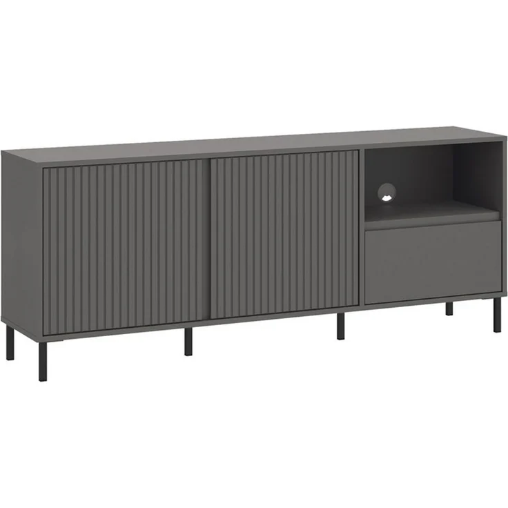 Lomadox Wohnwand AMELIA-129, (2-St, Highboard Lowboard), Lowboard Highboard Anthrazit Grau Rillen – Bild 3