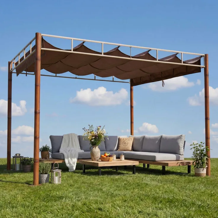 Mendler 'HWC-L42' Pergola, stabiles 7cm-Metall-Gestell taupe / braun, 3x3 m
