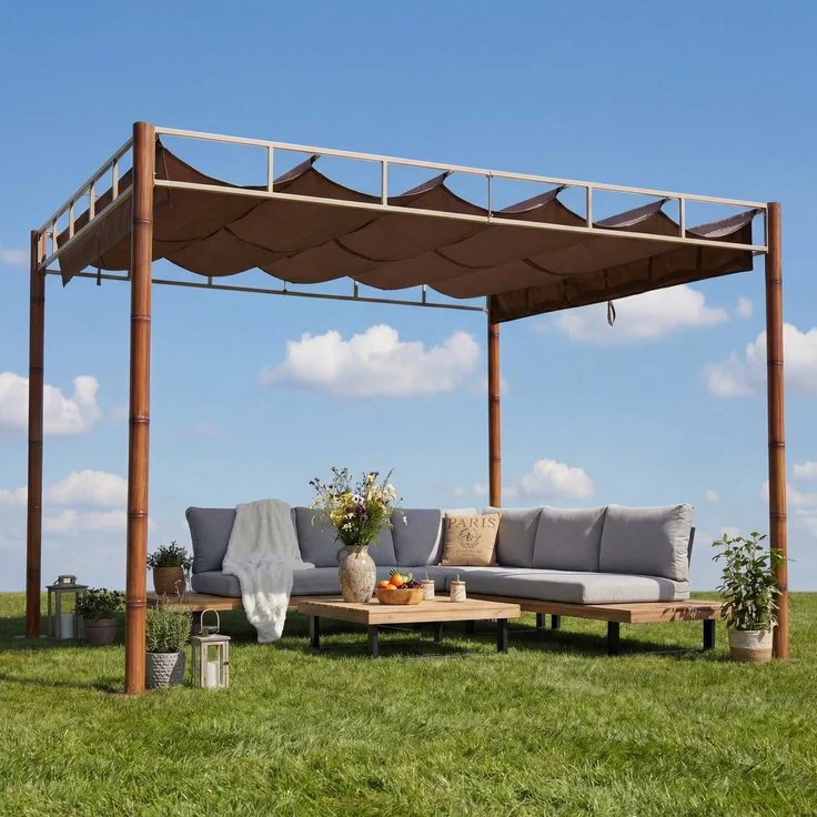Mendler 'HWC-L42' Pergola, stabiles 7cm-Metall-Gestell taupe / braun, 3x3 m – Bild 1