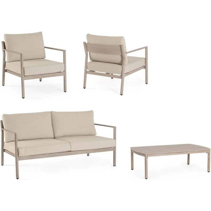 4er Garten-Set Risuri - Aluminium Timber Natur & Polyester-Stoff Beige – Bild 3