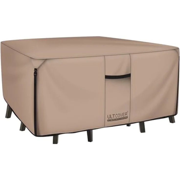 ULTCOVER Quadratische Abdeckung für Terrassentische, robuste 600D-Leinwand, wasserdicht, für Esstisch und Stühle, Allzweck-Möbelabdeckung, Größe 157,5 cm – Bild 2