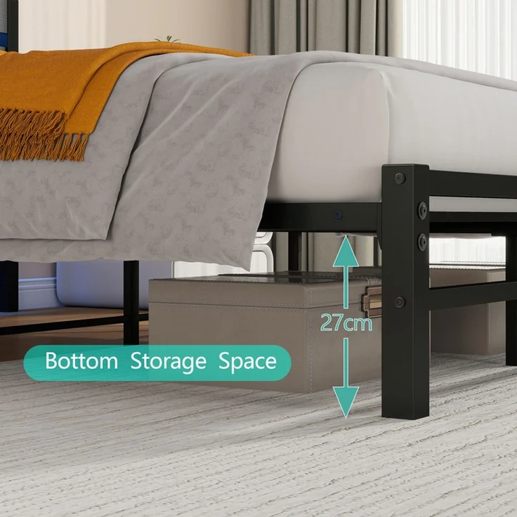 Homerecommend Metallbett 140x200 cm, Doppelbett und Jugendbett, mit MDF-Kopfteil, RGB-LED-Beleuchtung und 2 USB-Anschlüssen, Schwarz – Bild 8