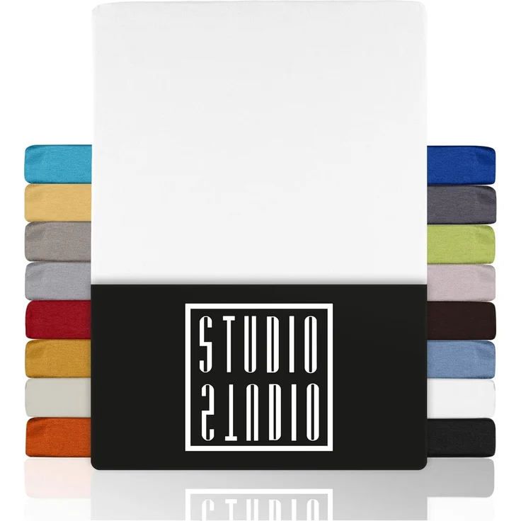 STUDIO Spannbettlaken Basic, viele Größen, 100% Baumwolle, OEKO-TEX 100, Jersey, Baumwolle, Gummizug: rundum, (1 Stück), 90x190 cm Bettlaken Spannbetttuch bis 25 cm Höhe - Weiß – Bild 1