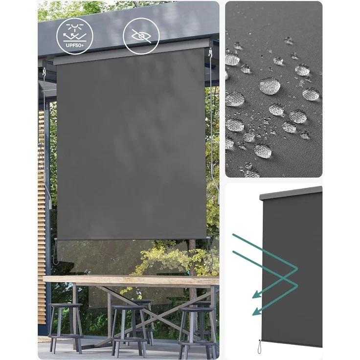 SONGMICS 1.6 x 2.5m Senkrechtmarkise für Balkon, Terrasse, mit Grauer Markisenkassette, Vertikalmarkise für außen, für Windschutz, Sonnenschutz und Sichtschutz, wasserfest, Rauchgrau GSA165GY – Bild 4