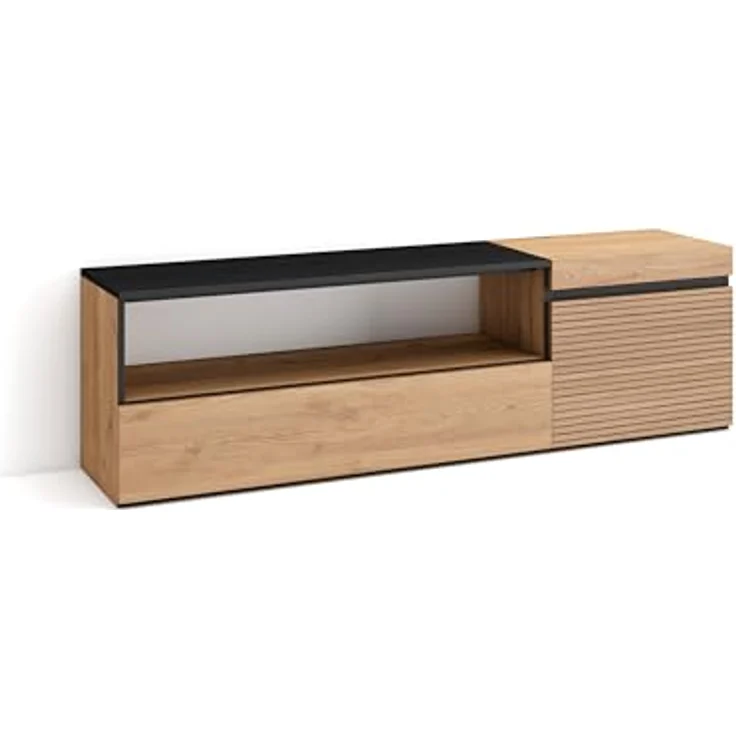 Skraut Home | TV-Schrank, Lowboard | für Wohnzimmer und Esszimmer | 150x45x35cm | Für TV-Geräte bis zu 65" | Fernsehtisch | Moderner Stil | Eiche – Bild 1