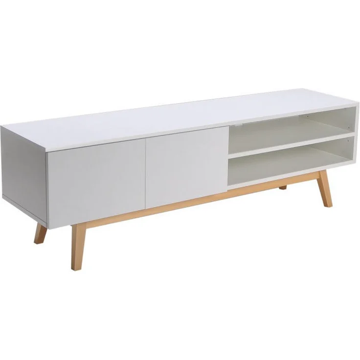 Weber Industries Lowboard, Weiß, Holzwerkstoff mit 2 Türen und 1 Nische, rechteckig, 42x50x160 cm, für Wohnzimmer