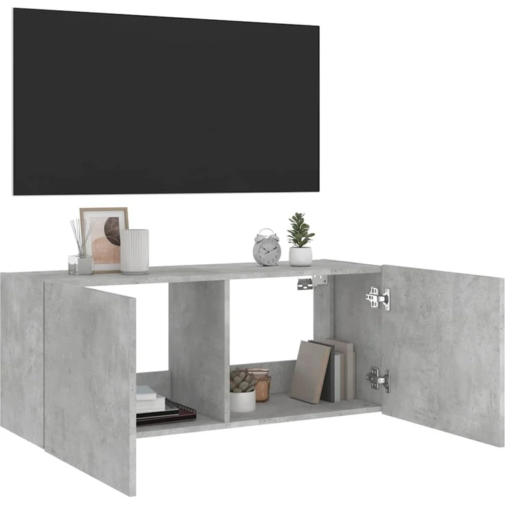 TV-Wandschrank, Fernsehschrank mit LED-Leuchten Betongrau 100x35x41 cm – Bild 7