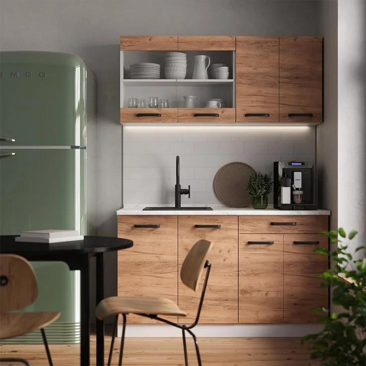 Küchenzeile R-Line Goldkraft Eiche/Weiß 140 cm AP Eiche Vicco – Bild 2
