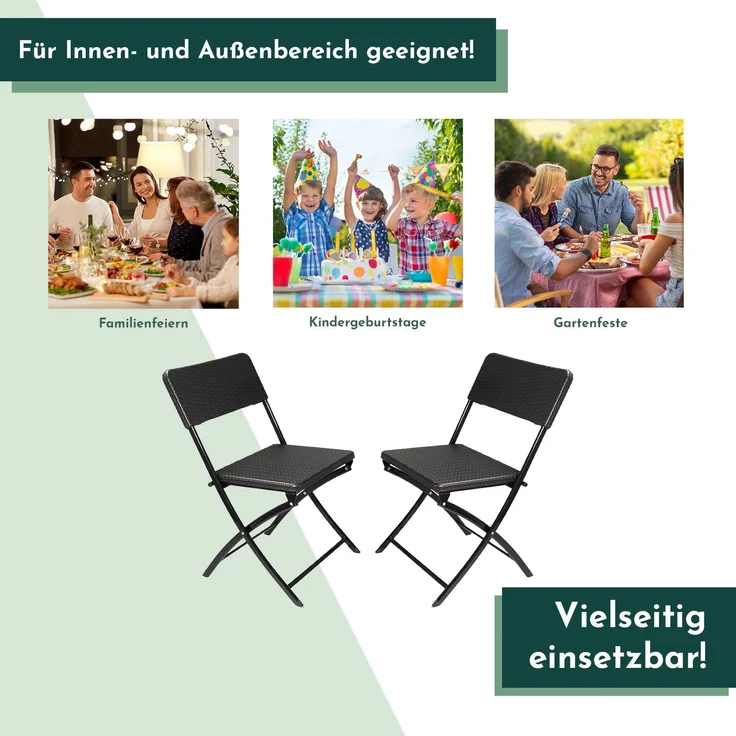 Klappstuhl 2er Set Stühle, schwarz Rattan-Optik, Campingstuhl – Bild 5
