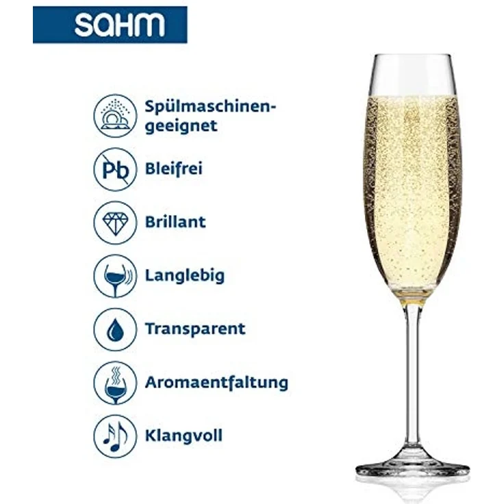 SAHM Sektglas Sektgläser Set 6 teilig- 220ml Sektglas - Prosecco Gläser, Edles Glas, 100% recyclebar – Bild 3