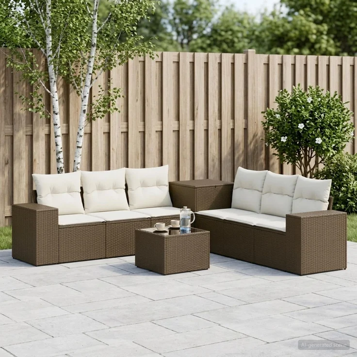 vidaXL Sofa Set 8 stk. Braun und Creme Weiß Polyrattan und Stahl 3448488 – Bild 1