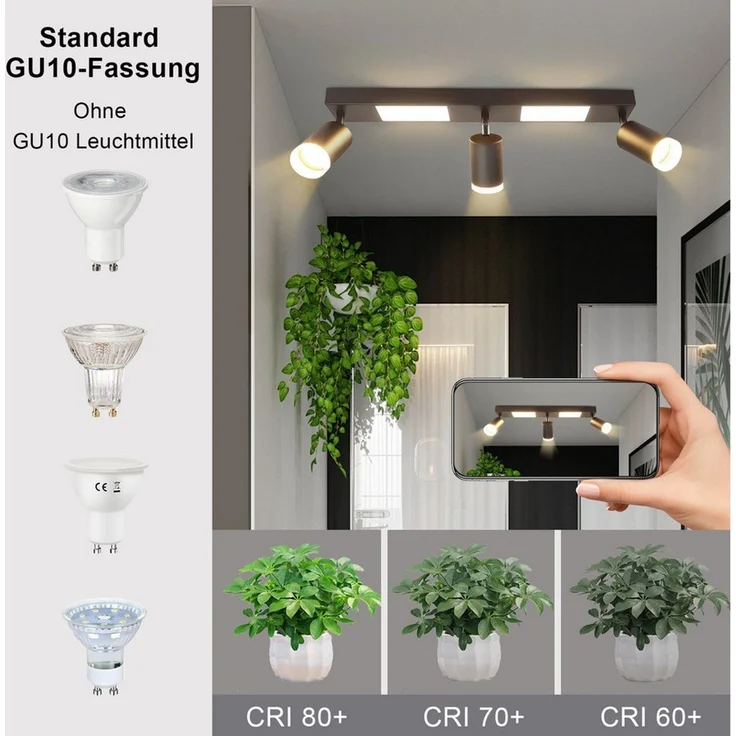 Nettlife Deckenstrahler 1/2/3/4 Flammig GU10, LED wechselbar, Warmweiß, Schwenkbar Flurlampe Metall für Schlafzimmer Küche Büro – Bild 2