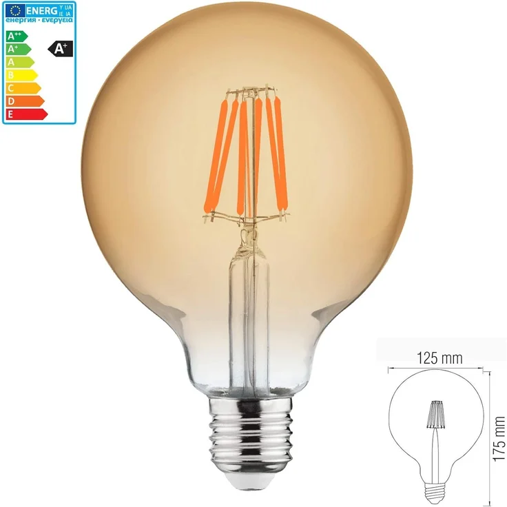 8 W E27 LED Filament Leuchtmittel Kugel Globe 125, Durchmesser 125mm | 650 Lumen | (2200 K) Warmweiß – Bild 2