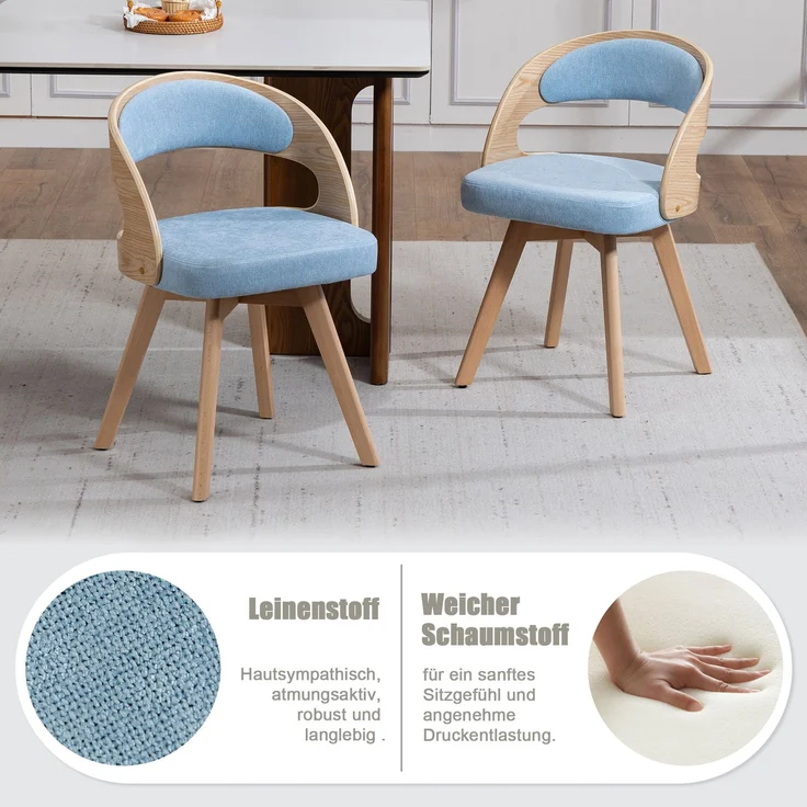 LVHOM Esszimmerstuhl 360° drehbar, 2er Set, Polsterstuhl aus Leinen und Massivholz, Küchenstuhl gepolstert, ergonomischer Schalenstuhl mit Armlehne, bis 150 kg – Bild 5