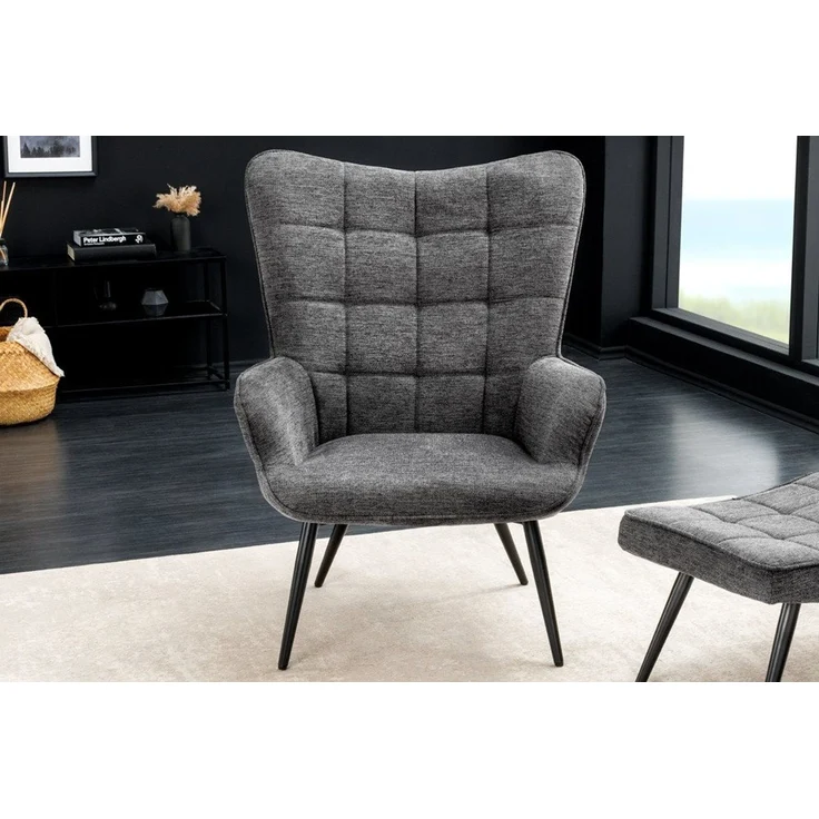 riess-ambiente Ohrensessel SCANDINAVIA grau/schwarz - Strukturstoff, Metall, Armlehnen, Polster (Einzelartikel, 1-St), zeitlos & im skandinavischen Design - ideal f. elegante, moderne Lofts – Bild 1