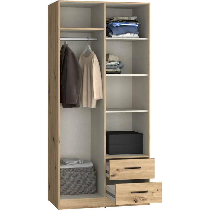 Forte JOAKIM Kleiderschrank 90, Skandi-Stil Schrank, 2-türig, 2 Schubladen, Einlegeböden, Kleiderstange, Holzwerkstoff, Artisan Eiche Holzdekor, 90,8 cm breit x 197 cm hoch x 54 cm tief – Bild 10